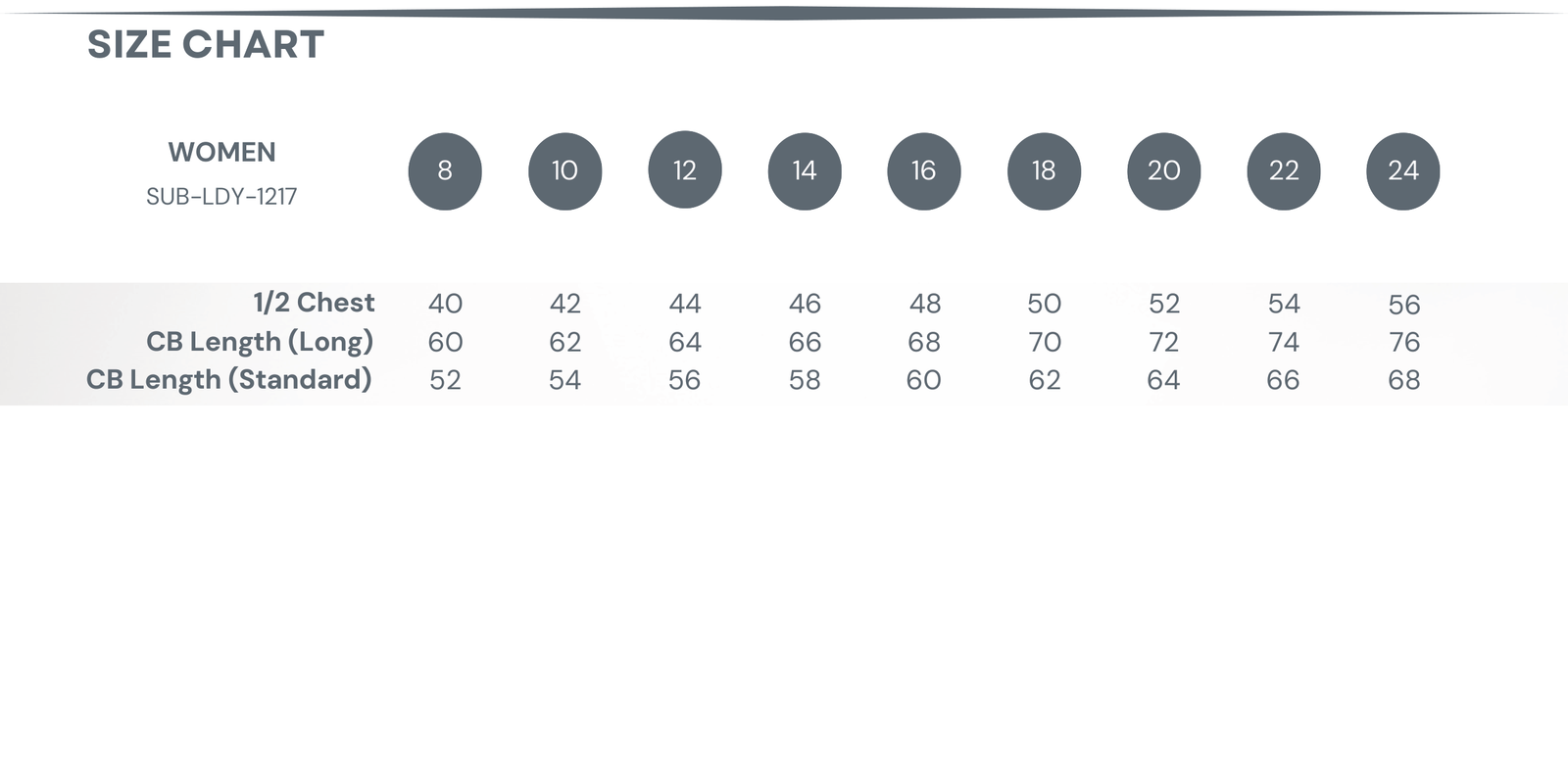 Singlet — Racer Back size chart