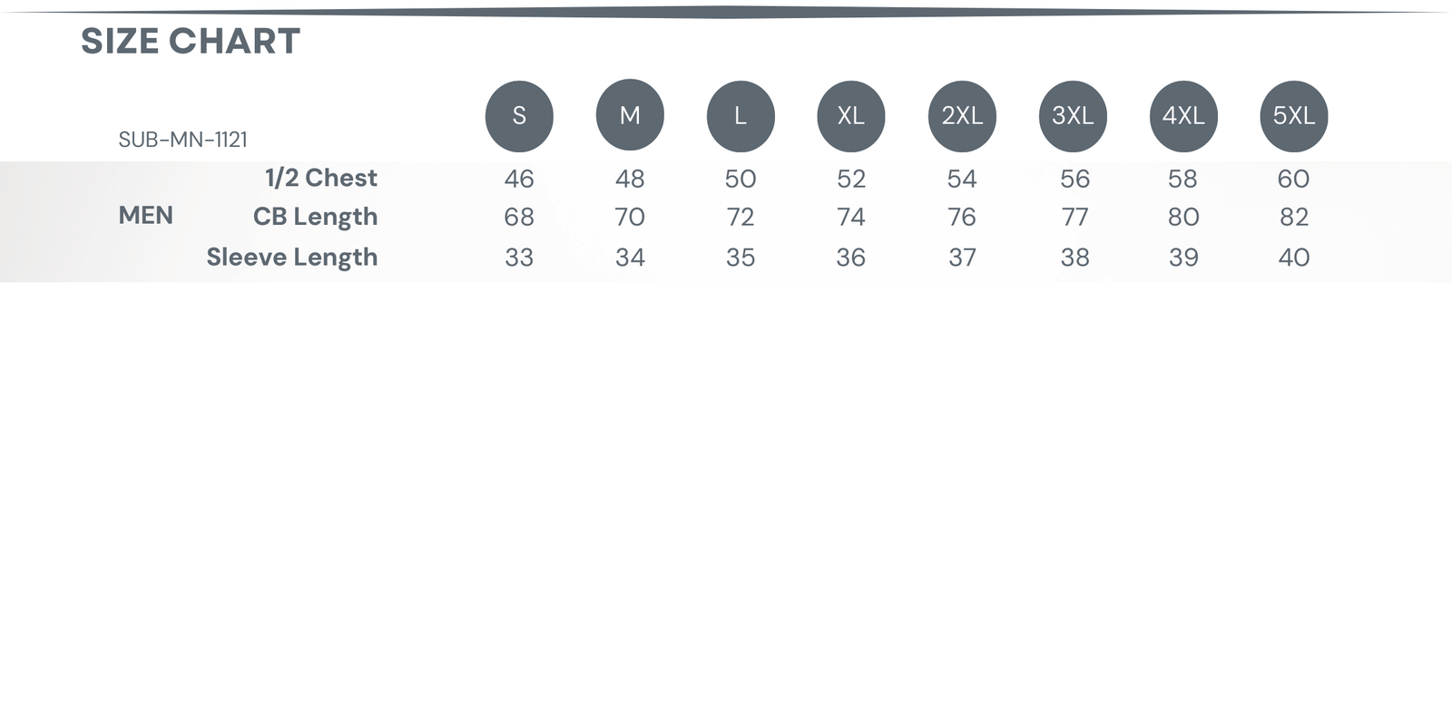 Sublimated Rugby Champion Jersey size chart