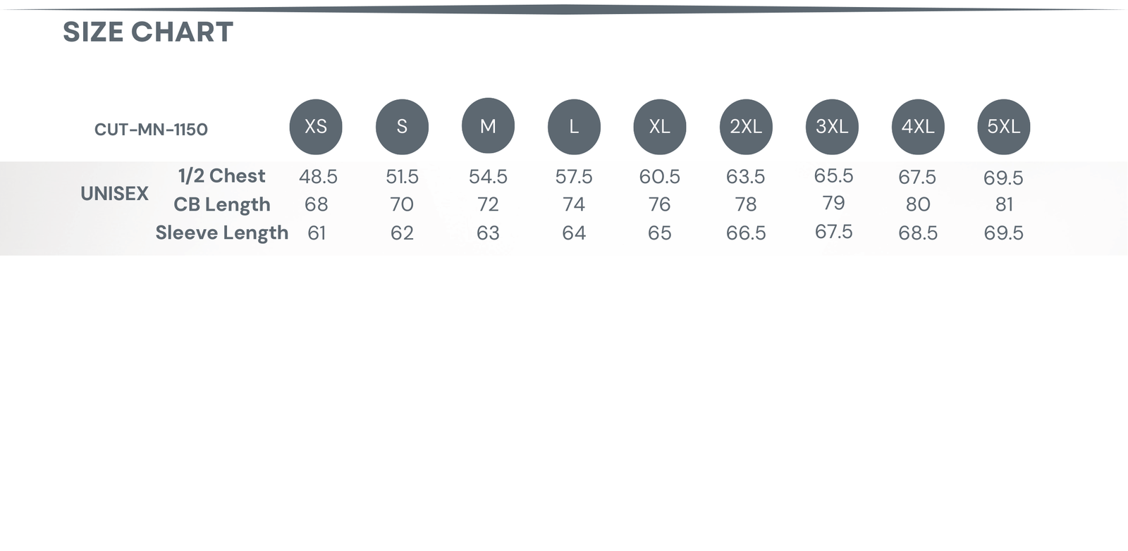Rugby Poly Cotton Jersey size chart
