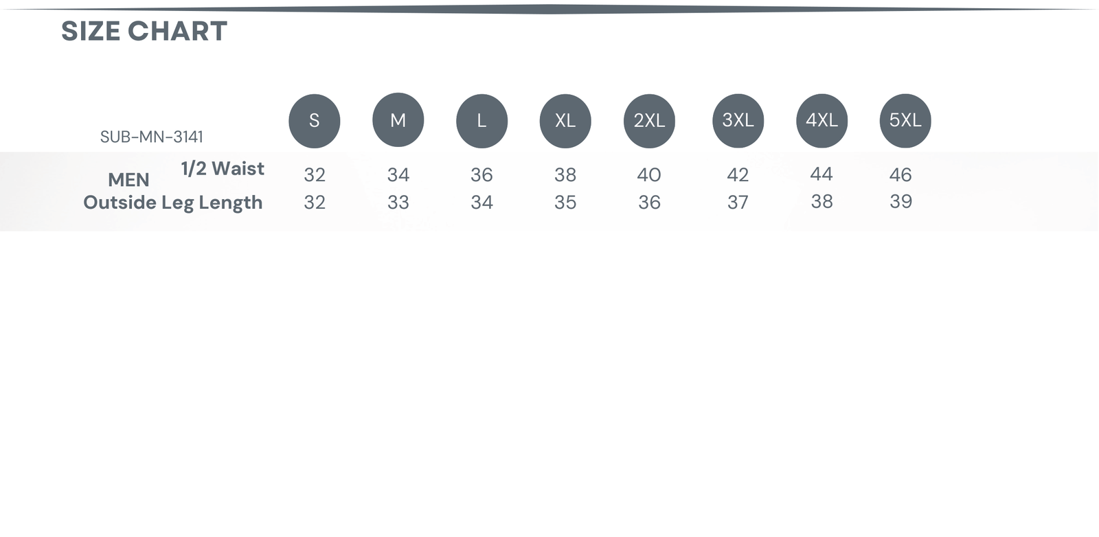 Sublimated Rugby Pro Shorts size chart